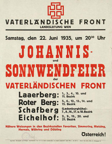 Plakat der Vaterländischen Front zur Johannis- und Sonnwendfeier, 1935