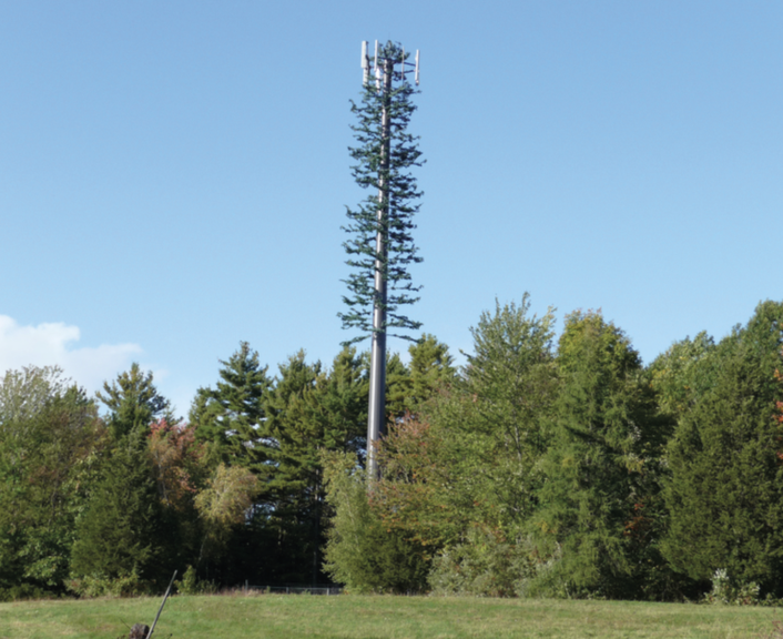 Geschickt getarnter Mobilfunkmast, der wie ein immergrüner Baum aussieht, New Hampshire, 2008, Quelle: Wikimedia Commons