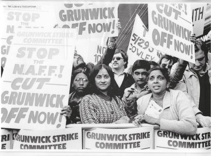 Arbeiter*innen der Grunwick Film Processing Laboratories im Norden Londons kämpfen für ihre Rechte, 1976–87,