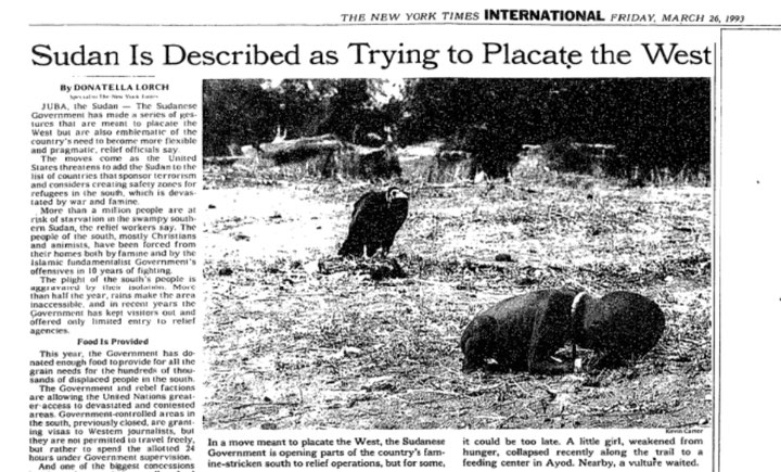 <i>The New York Times</i>, Ausgabe vom 26. März 1993 mit dem berüchtigten Foto von Kevin Carter
