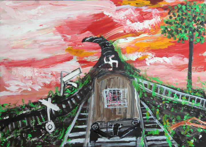 Ceija Stojka, <i>Untitled (Backside: Wien-Auschwitz)</i>, Acryl auf Karton, undatiert, Hojda und Nuna Stojka Collection, Wien, Foto © Matthias Reichelt