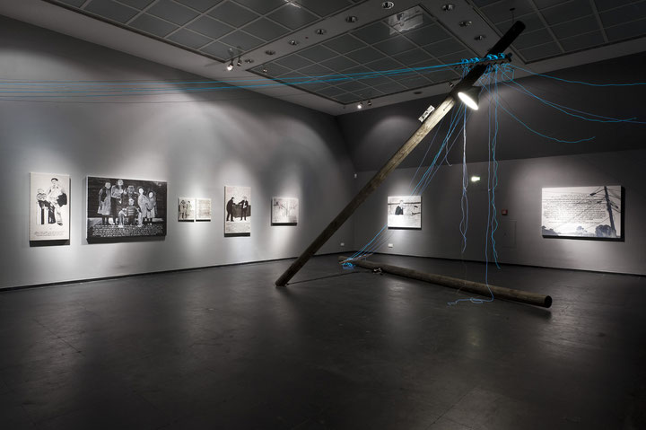 Anny and Sibel Öztürk, <i>ring ring ring 12</i>, 2009, Frankfurter Kunstverein, Photo: Norbert Miguletz, 2010, Falling electricity and telephone poles as a sign of networking and decay